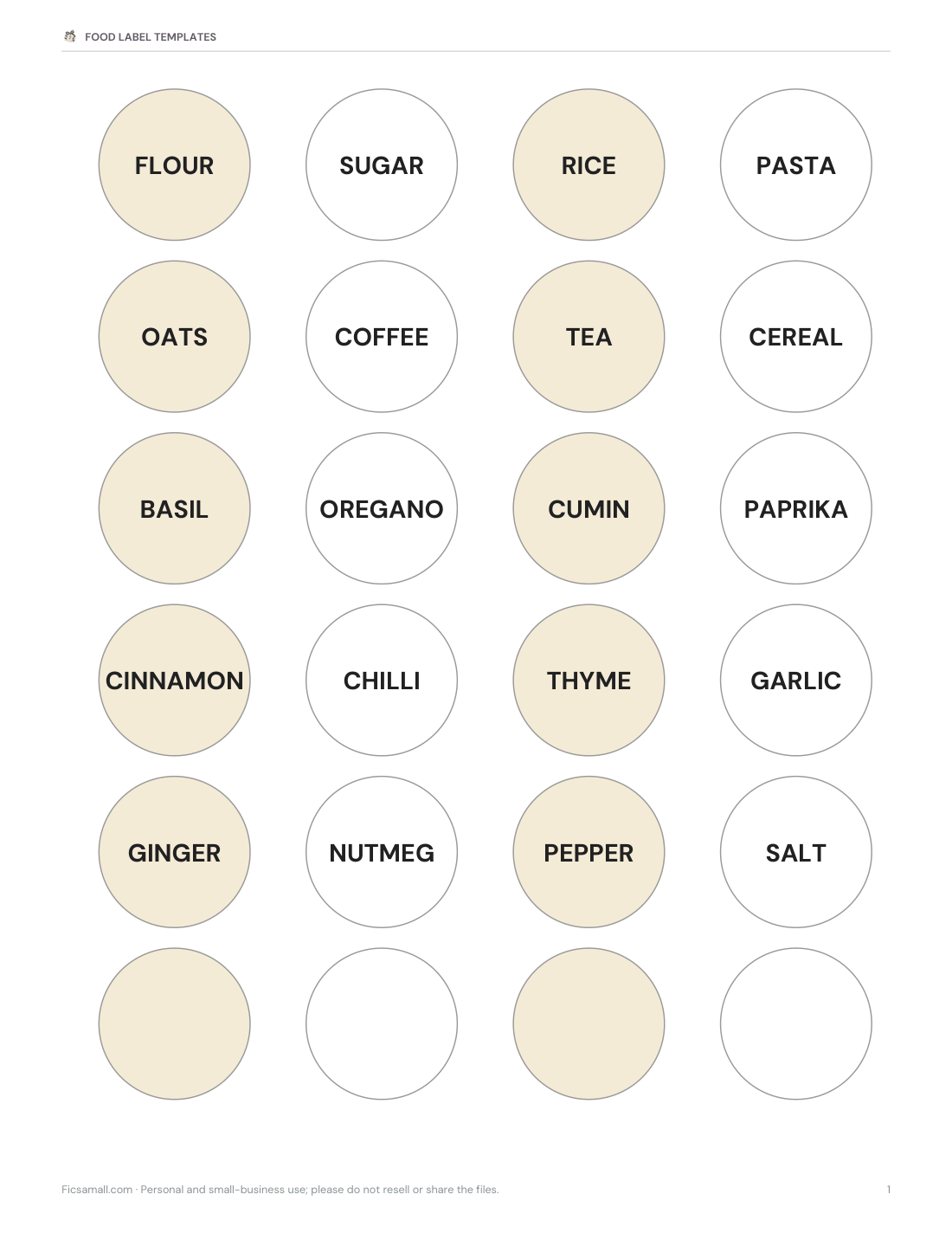 Preview of the first page of Pantry and spice labels