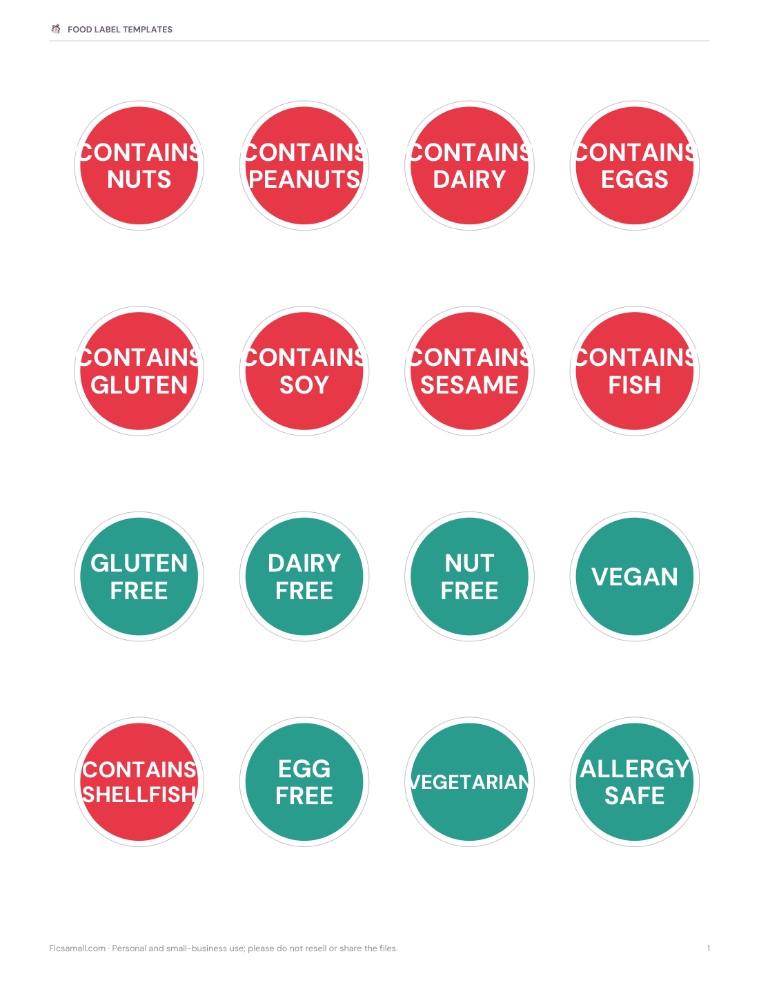 Preview of the first page of Allergen labels